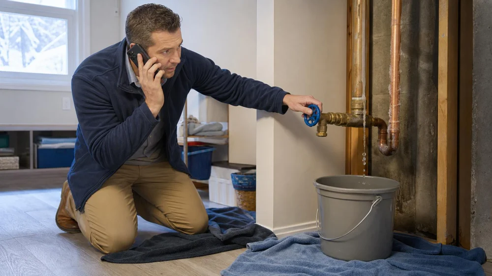 Frozen Pipe Starts Leaking: Shut Off Water and Limit Damage Safely